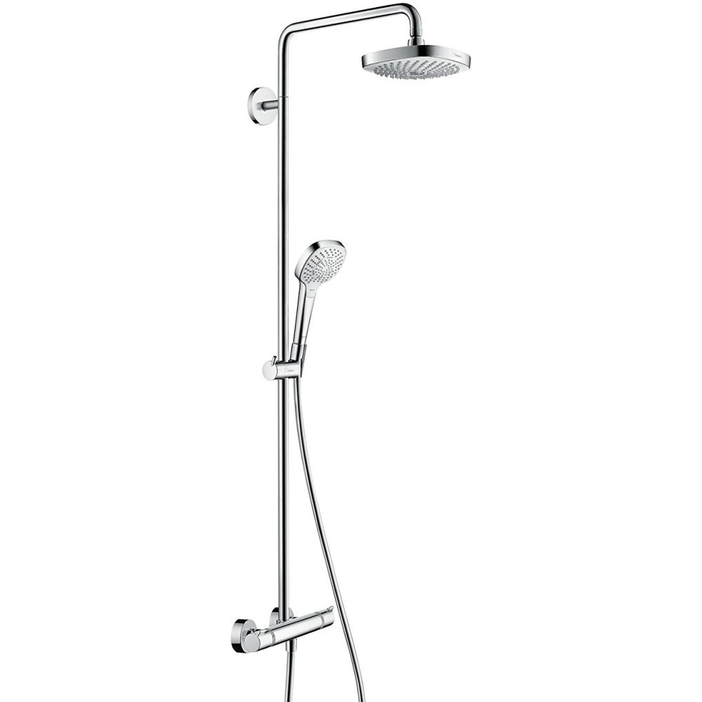 Coloana dus cu baterie si termostat Hansgrohe Croma Select E 180 2jet, H114 cm, alb/crom