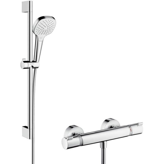 Hansgrohe Croma Select E Vario Baterie dus cu bara 65 cm cu termostat, alb/crom