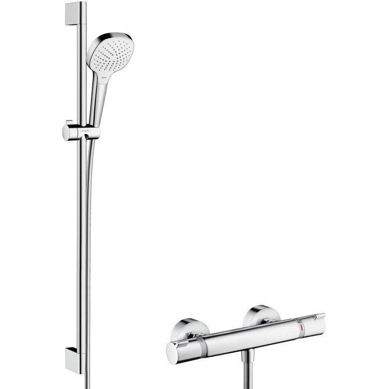 Hansgrohe Croma Select E Vario Baterie dus cu bara 90 cm cu termostat, alb/crom