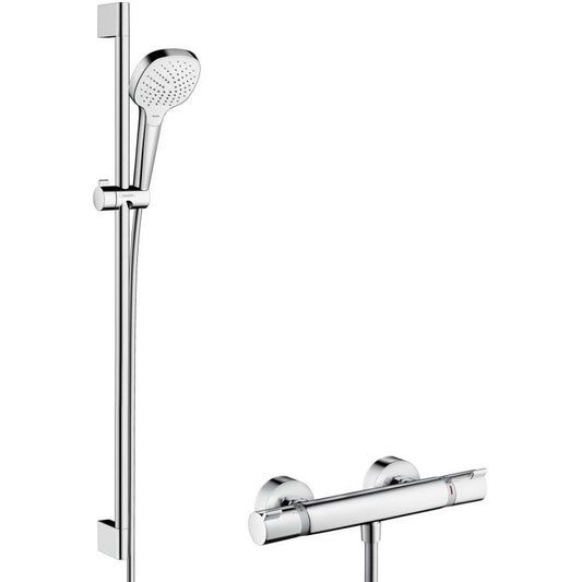 Hansgrohe Croma Select E Vario Baterie dus cu bara 90 cm cu termostat, alb/crom