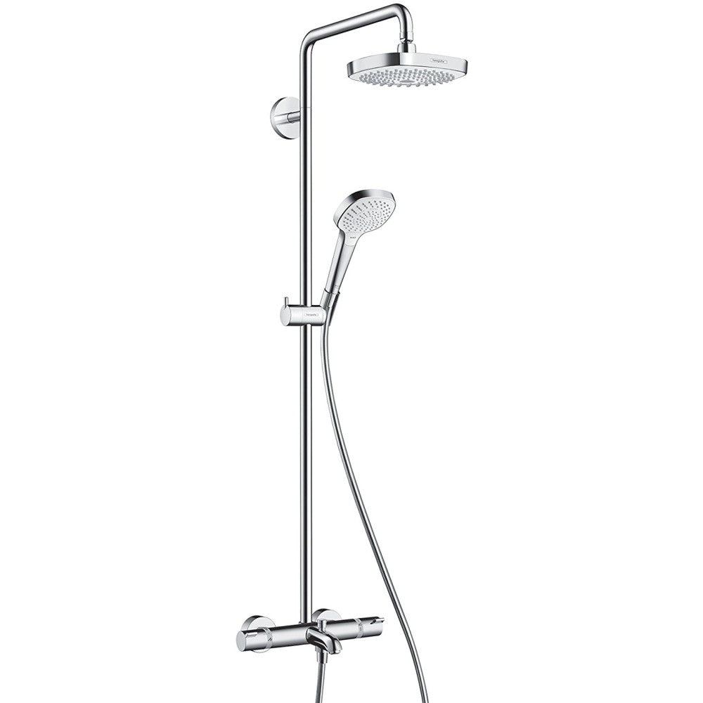 Coloana dus cu baterie si termostat Hansgrohe Croma Select S 180 2jet, cu pipa cada, alb/crom