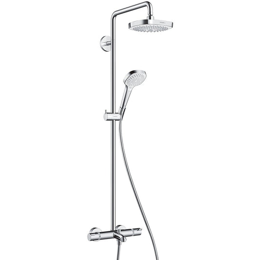 Coloana dus cu baterie si termostat Hansgrohe Croma Select S 180 2jet, cu pipa cada, alb/crom