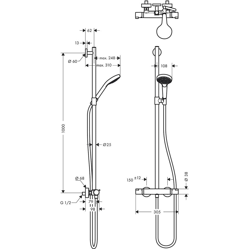 Hansgrohe Croma Select S Multi Baterie dus cu termostat, alb/crom