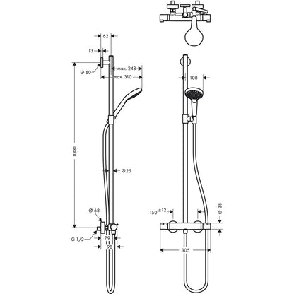 Hansgrohe Croma Select S Multi Baterie dus cu termostat, alb/crom