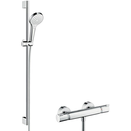 Hansgrohe Croma Select S Vario Baterie dus cu bara 90 cm cu termostat, alb/crom