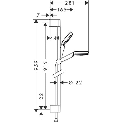 Hansgrohe Crometta 1jet Set dus cu bara 90 cm, alb/crom