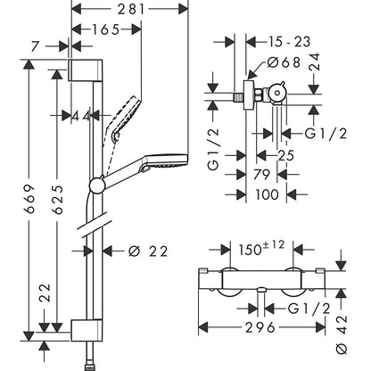 Hansgrohe Ecostat 1001 CL/Crometta Vario Baterie dus cu bara 65 cm, cu termostat, alb/crom