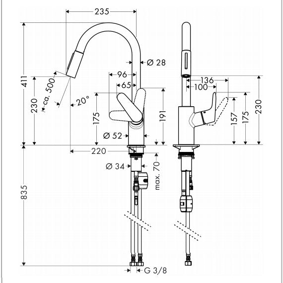 Hansgrohe Focus 240 Baterie chiuveta bucatarie cu dus extractibil, crom