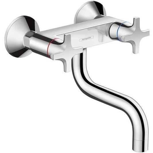 Hansgrohe Logis M32 Baterie chiuveta bucatarie dubla comanda cu montaj pe perete, crom