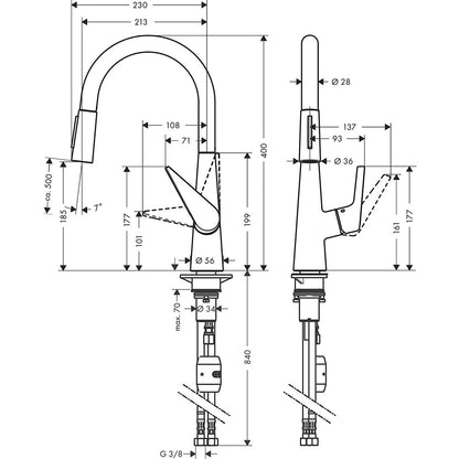 Hansgrohe Talis S 200 Baterie chiuveta bucatarie monocomanda cu dus extractibil, crom