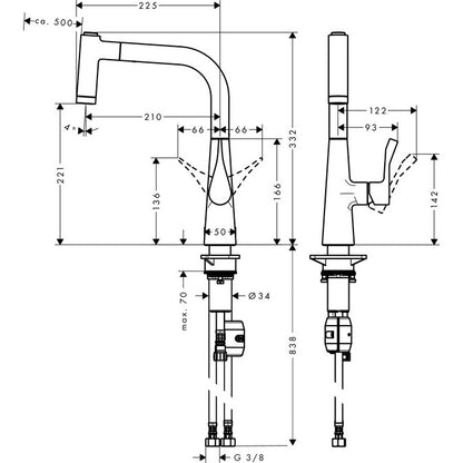 Hansgrohe Metris 220 Baterie chiuveta bucatarie monocomanda cu dus extractibil, crom