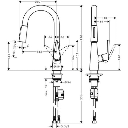 Hansgrohe Talis S 160 Baterie chiuveta bucatarie monocomanda cu dus extractibil, aspect inox