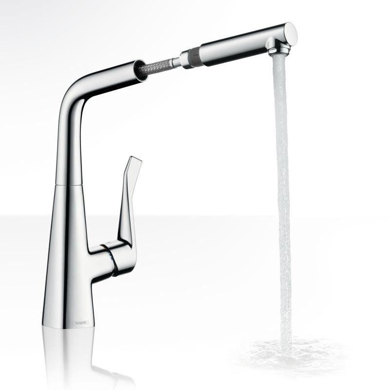 Hansgrohe Metris 320 Baterie chiuveta bucatarie monocomanda cu pipa extractibila, crom