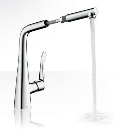 Hansgrohe Metris 320 Baterie chiuveta bucatarie monocomanda cu pipa extractibila, crom