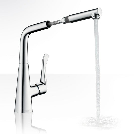 Hansgrohe Metris 320 Baterie chiuveta bucatarie monocomanda cu pipa extractibila, crom
