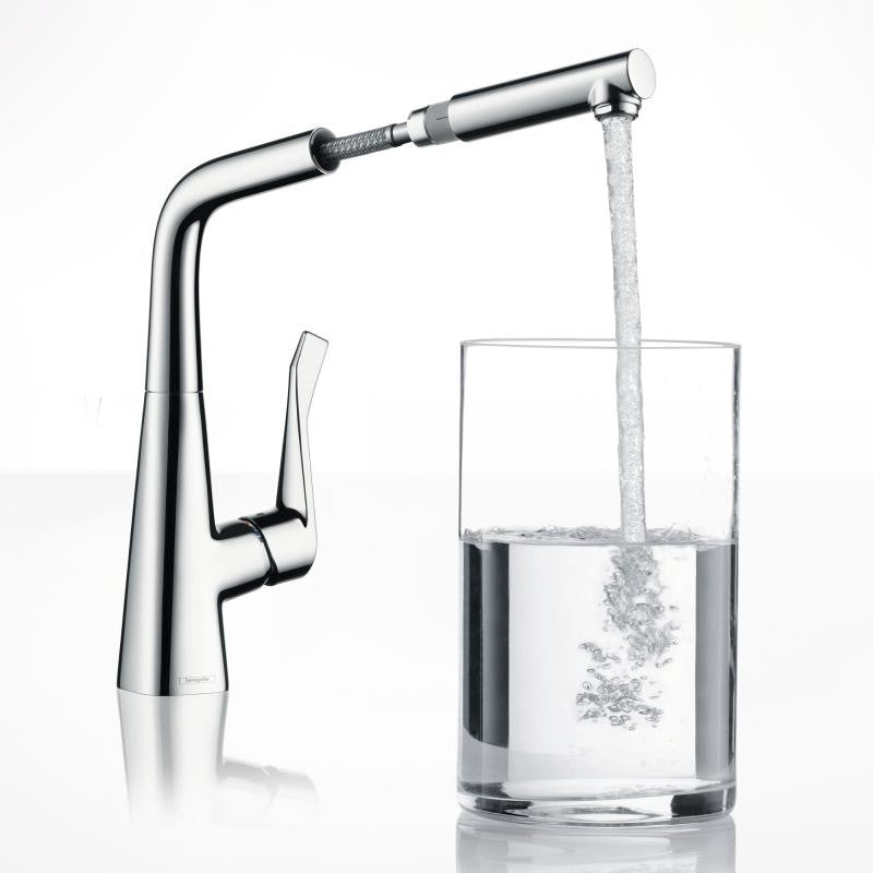 Hansgrohe Metris 320 Baterie chiuveta bucatarie monocomanda cu pipa extractibila, crom