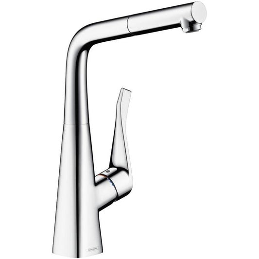Hansgrohe Metris 320 Baterie chiuveta bucatarie monocomanda cu pipa extractibila, crom