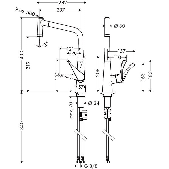 Hansgrohe Metris 320 Baterie chiuveta bucatarie monocomanda cu dus extractibil, crom