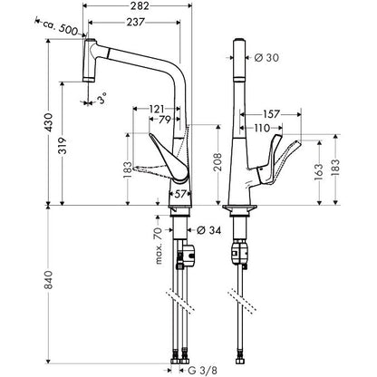 Hansgrohe Metris 320 Baterie chiuveta bucatarie monocomanda cu dus extractibil, crom