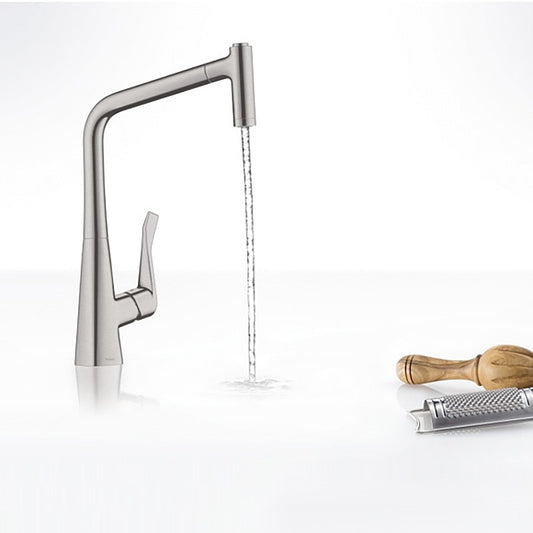 Hansgrohe Metris 320 Baterie chiuveta bucatarie monocomanda cu dus extractibil, aspect inox