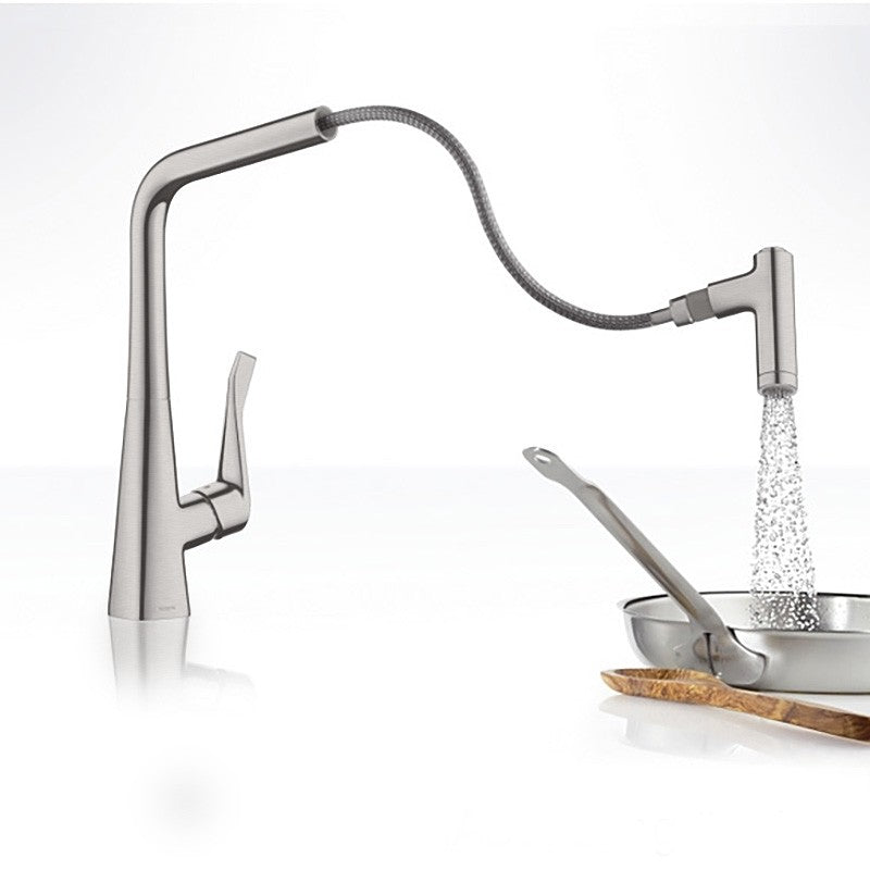 Hansgrohe Metris 320 Baterie chiuveta bucatarie monocomanda cu dus extractibil, aspect inox