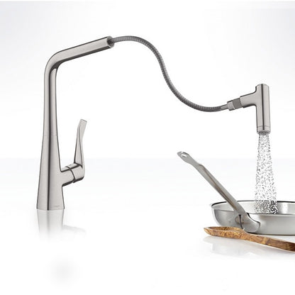 Hansgrohe Metris 320 Baterie chiuveta bucatarie monocomanda cu dus extractibil, aspect inox