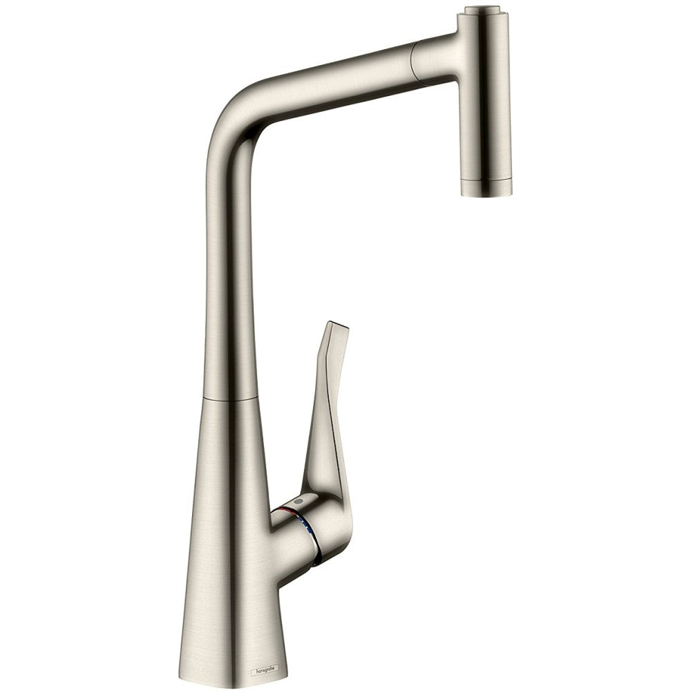 Hansgrohe Metris 320 Baterie chiuveta bucatarie monocomanda cu dus extractibil, aspect inox