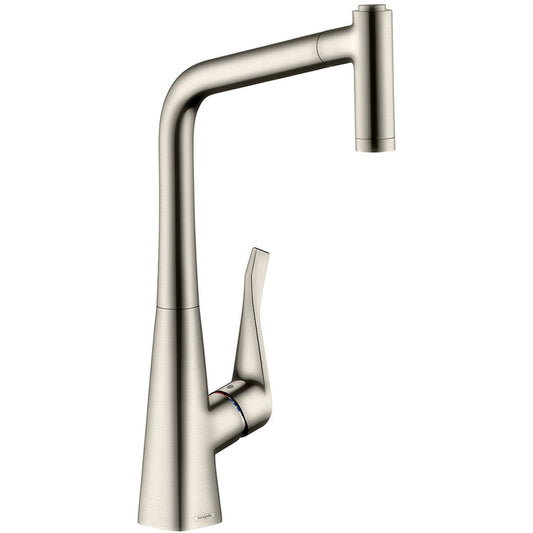 Hansgrohe Metris 320 Baterie chiuveta bucatarie monocomanda cu dus extractibil, aspect inox