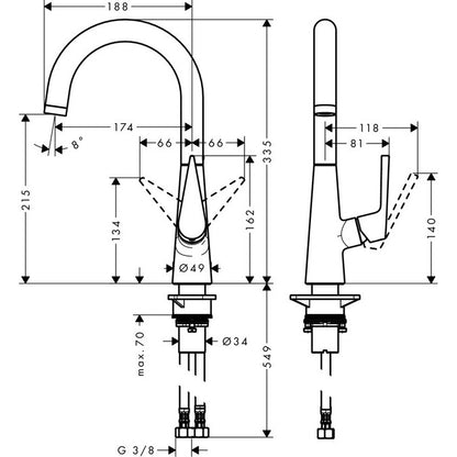 Hansgrohe Talis S 220 Baterie chiuveta bucatarie monocomanda, crom