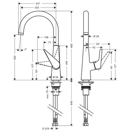 Hansgrohe Talis S 260 Baterie chiuveta bucatarie monocomanda, crom