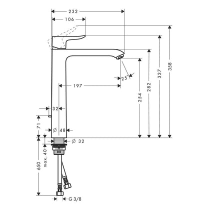 Baterie lavoar pe blat Hansgrohe Metris, H32 cm, fara ventil