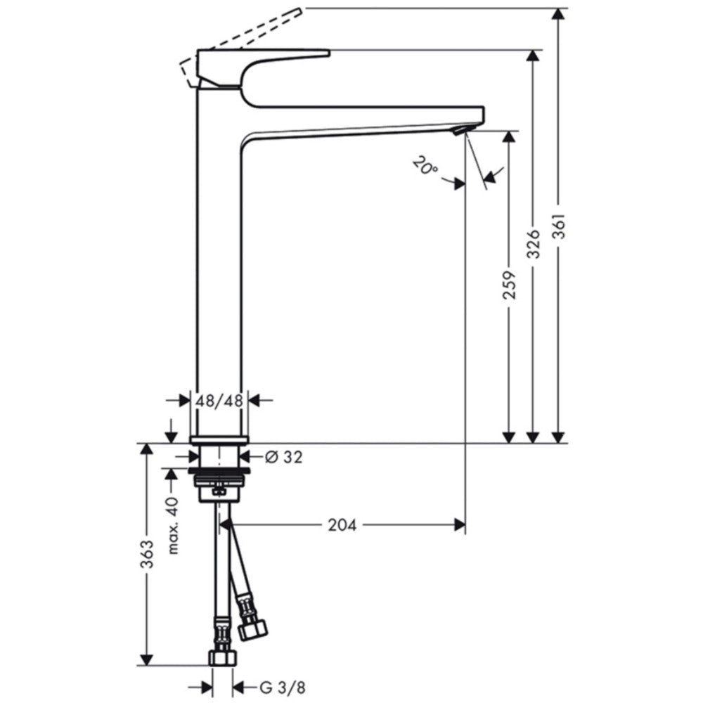 Baterie lavoar inalta Hansgrohe Metropol 260, cu ventil click-clack si maner decupat