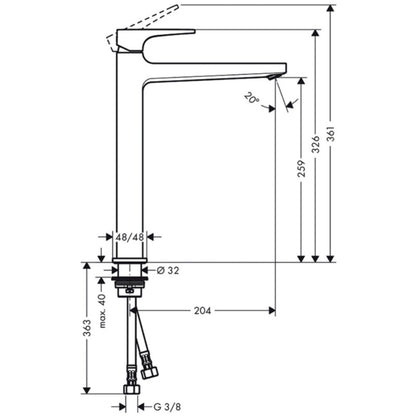 Baterie lavoar inalta Hansgrohe Metropol 260, cu ventil click-clack si maner decupat