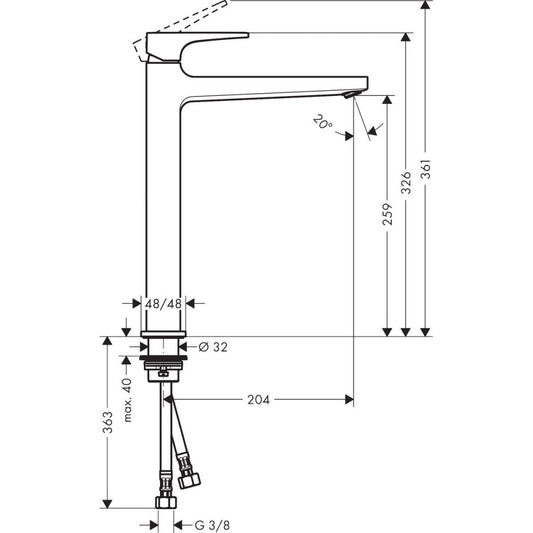 Baterie lavoar pe blat alba mat Hansgrohe Metropol 260