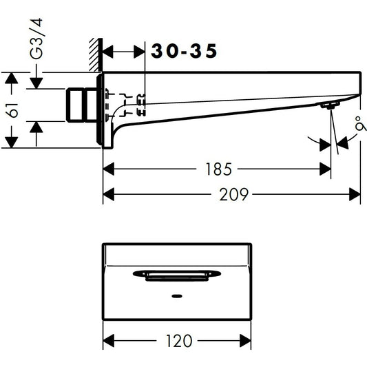 Hansgrohe Metropol Pipa cada cu jet Cascada, alb mat