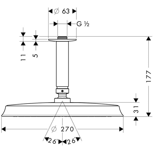 Palarie dus fix Hansgrohe Raindance Classic 240 Air 1jet, cu brat montat in tavan 10 cm, auriu/crom