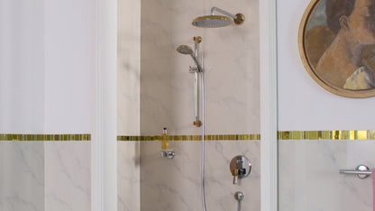 Palarie dus fix Hansgrohe Raindance Classic 240 Air 1jet, cu brat orizontal 39 cm, auriu/crom