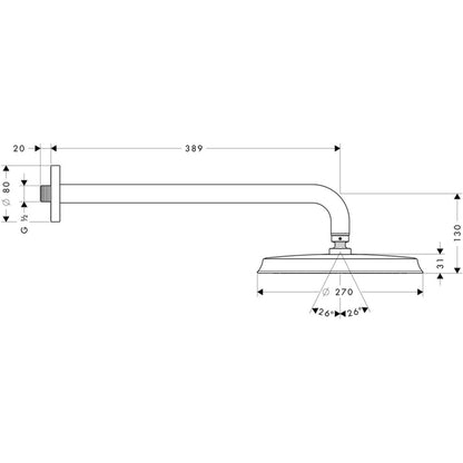Palarie dus fix Hansgrohe Raindance Classic 240 Air 1jet, cu brat orizontal 39 cm, crom
