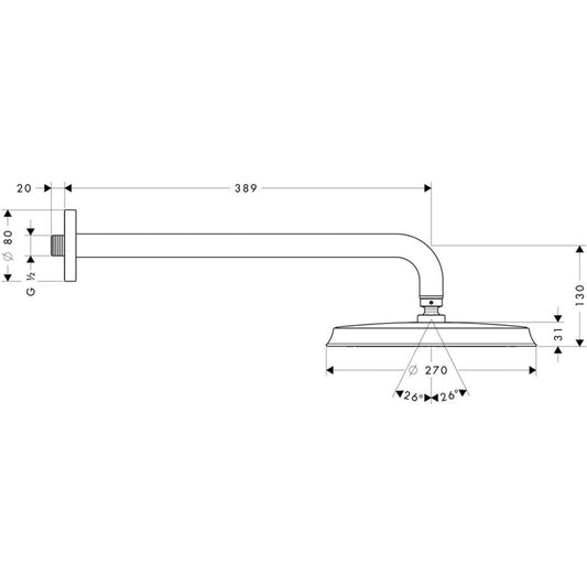 Palarie dus fix Hansgrohe Raindance Classic 240 Air 1jet, cu brat orizontal 39 cm, crom