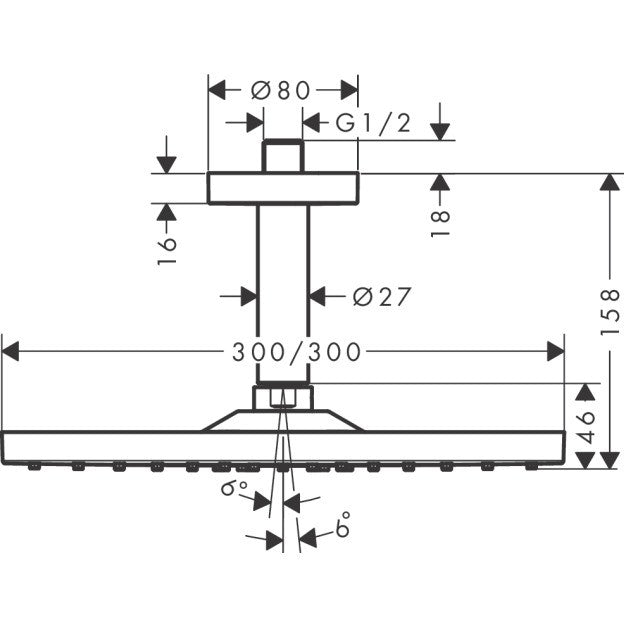 Palarie dus fix Hansgrohe Raindance E 300, cu brat pe tavan, alb mat