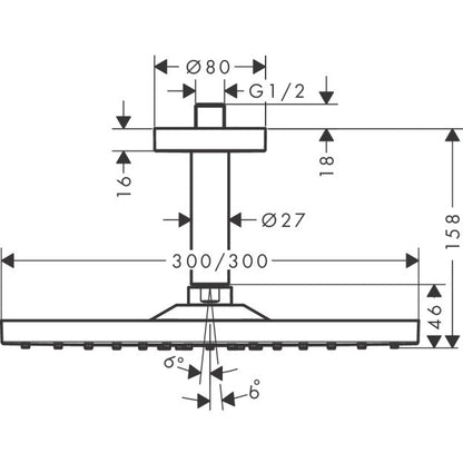Palarie dus fix Hansgrohe Raindance E 300, cu brat pe tavan, alb mat