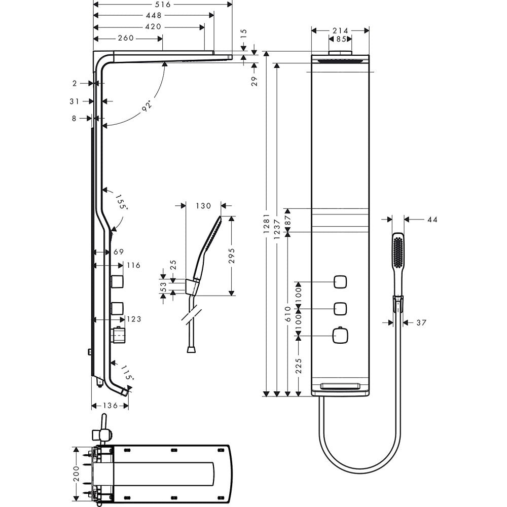 Panel dus Hansgrohe Raindance Lift 180 2jet, alb/crom