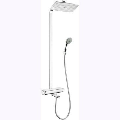 Coloana dus cu baterie si termostat Hansgrohe Raindance Select 360, cu pipa cada, alb/crom