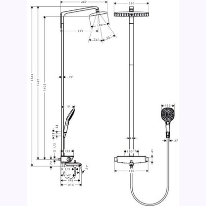 Coloana dus cu baterie si termostat Hansgrohe Raindance Select 360, cu pipa cada