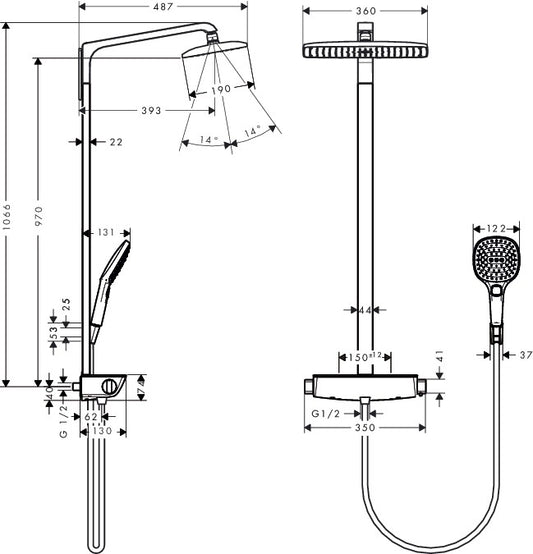 Coloana dus cu baterie si termostat Hansgrohe Raindance Select E 360