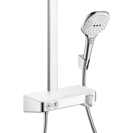 Coloana dus cu baterie si termostat Hansgrohe Raindance Select E 300 2jet ST, alb/crom