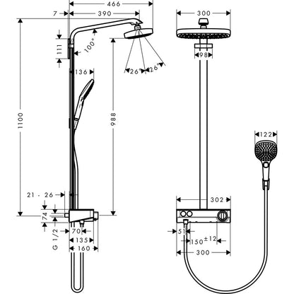 Coloana dus cu baterie si termostat Hansgrohe Raindance Select E 300 2jet ST