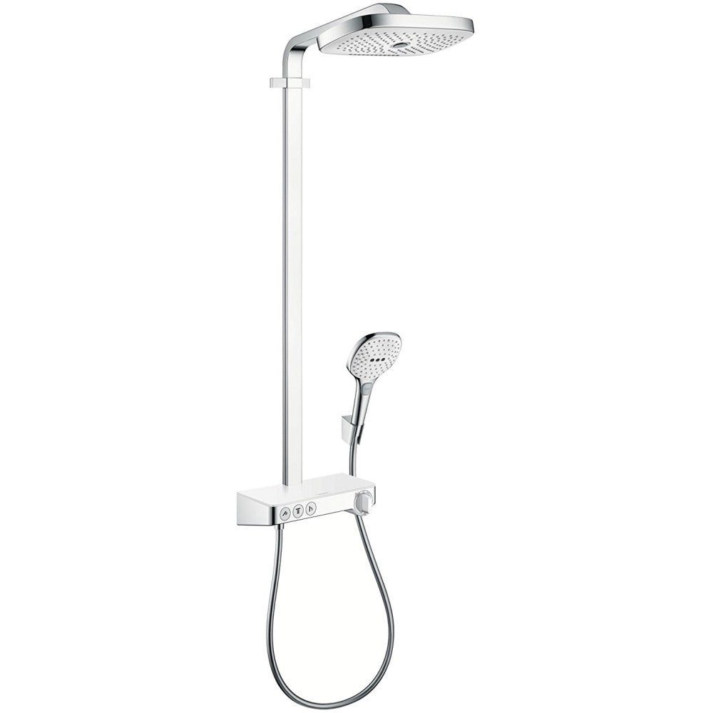 Coloana dus cu baterie si termostat Hansgrohe Raindance Select E 300 3jet ST, alb/crom