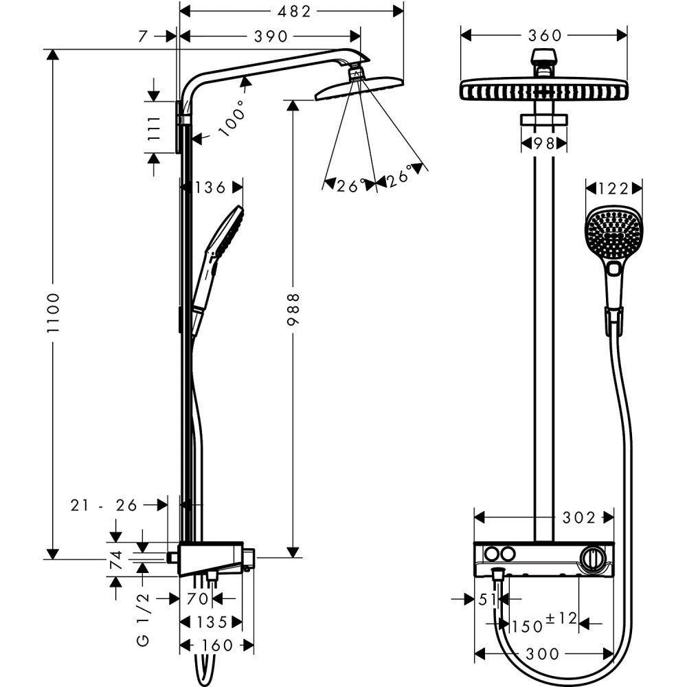 Coloana dus cu baterie si termostat Hansgrohe Raindance Select E 360 1jet ST
