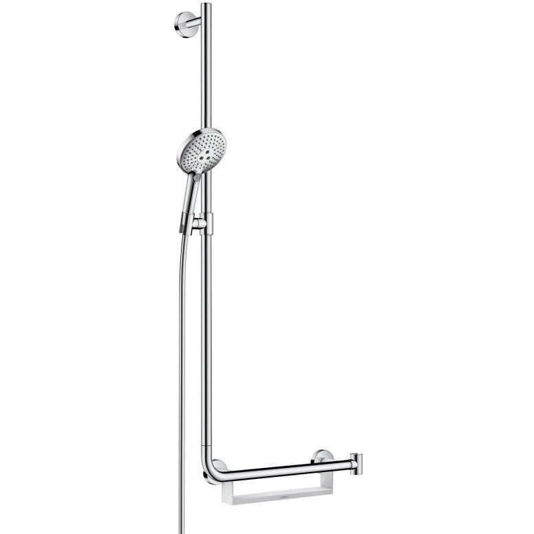 Hansgrohe Raindance Select S 120 3jet Set dus 110 cm, bara de sprijin cu polita, stanga, crom